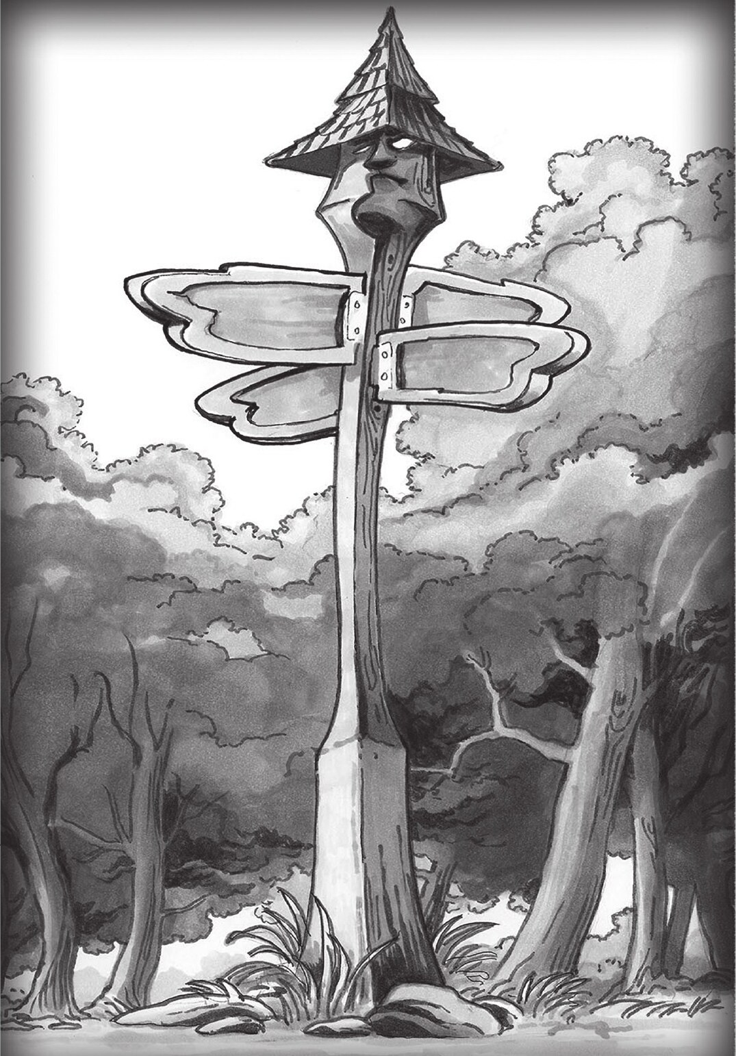 A fantastical signpost rising above the Dreamrealm forest