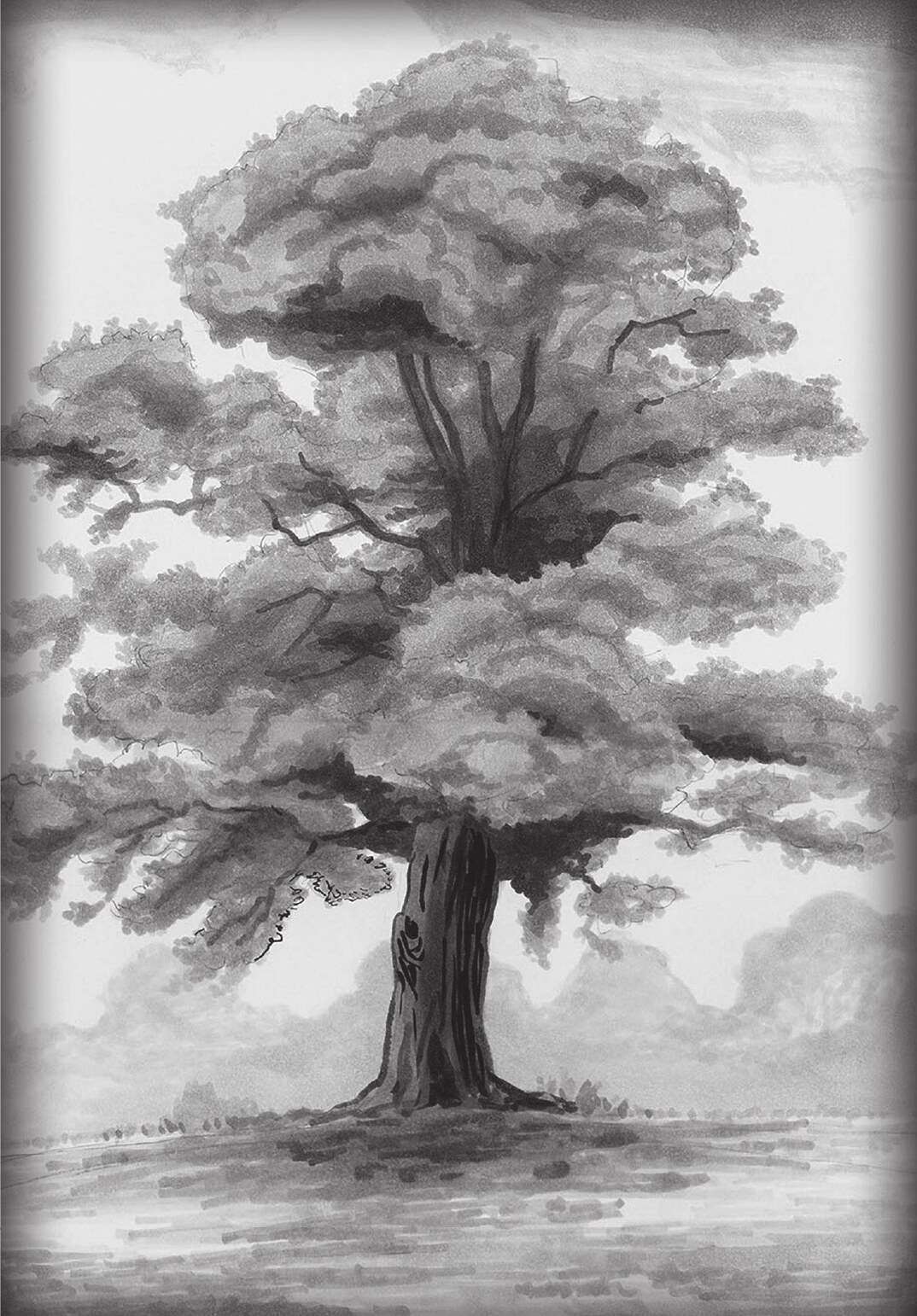 An ancient broad-canopied tree in the world of Dream Labyrinth